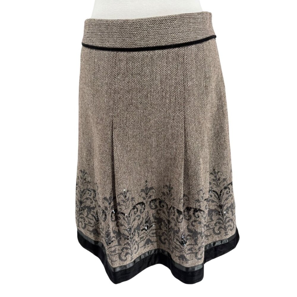 Ann Taylor Loft Petite 6P Wool Blend Herringbone Skirt With Embroidery & Sequin